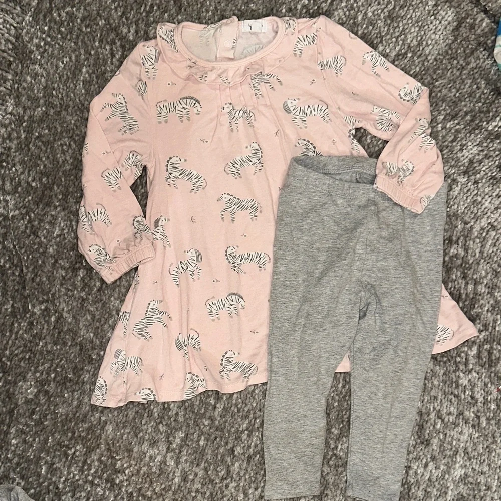 Angel Dear Pink Zebra Print tunic top/Dress with Gray Leggings 12/18mo